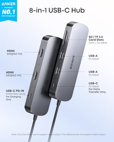 Anker Nano Laptop Docking Station Dual Monitor,8-in-1 USB C Hub for Windows