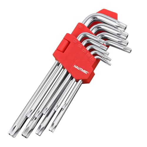 HAUTMEC Torx Allen Wrench Set, 9PCS Star Allen Key Set, T10-T50 Star Allan Wrench Sets, CR-V Steel, Drilled Tips for Tamper Resistant Fasteners, HT0222-SS - style: 9 PCS Star Key
