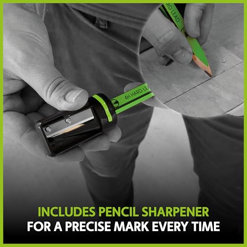 Tracer Carpenter Pencils Hard Lead 4H 12 Pack with Sharpener