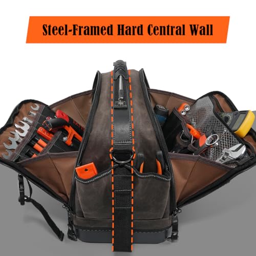 WELKINLAND 53Pockets Hard-Bottom HVAC Bag, Dual-Open Electrician Tool Bags