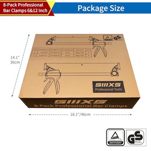 8-Pack 12" and 6" Bar Clamps for Woodworking Set - size: 12'' & 6''