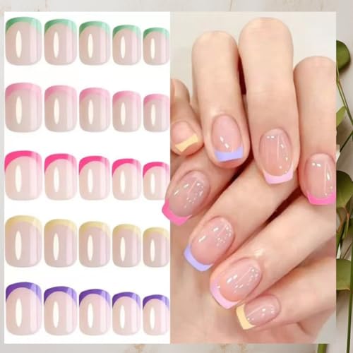 240Pcs French Tip Press On Nails Short Square Fake Nails Press Ons Set Full Cover Acrylic Glue on Nails Reusable Glossy Artificial Nail Kit False Nails for Women Girls Manicure 12 Color - color: Color French Tip Short Square