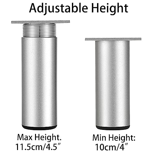 Sumnacon 4PCS Aluminium Alloy Furniture Legs - Round Adjustable Sofa Legs Furniture Cabinet Legs, 4 Inch Funiture Feet for Cabinet Desk Table Chair Sofa Bed, Silver - color: Silver, size: 4 Inch Height
