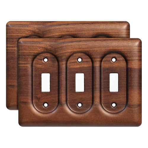 Solid Walnut Triple Switch Plate 3-Gang Light Switch Wall Cover for Decorative and Functional Home Accents (Pack of 2) - color: Walnut wood, size: Triple Rocker (Pack of 2)