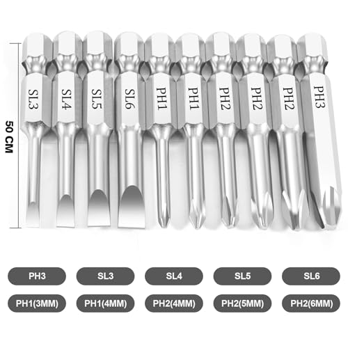 NAUIX 10Pcs Magnetic Screwdriver Bit Set, Phillips Slotted, 2-Inch - style: 10 Piece Slotted Phillips Bits