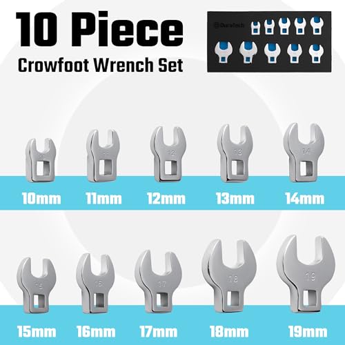 DURATECH 10-Piece 3/8" Drive Crowfoot Wrench Set, Metric, 10-19mm - size: Metric, style: Regular
