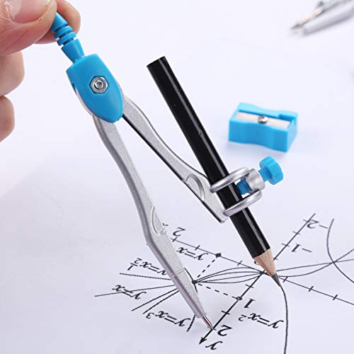 Unjoo Geometry Set 10 Pcs Student Supplies, Protractor and Compass (Blue） - color: Blue