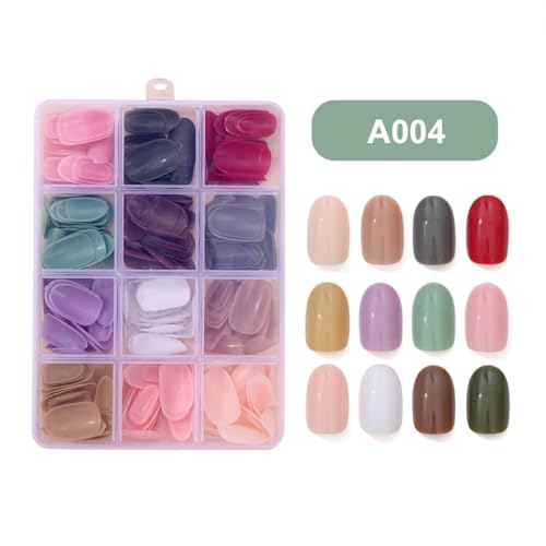 288 Pcs Press On Nails Short Almond Fake Nails Press Ons Set Full Cover Acrylic Glue on Nails Reusable Glossy Artificial Nail Kit Oval False Nails for Women Girls Manicure 12 Color - color: A004