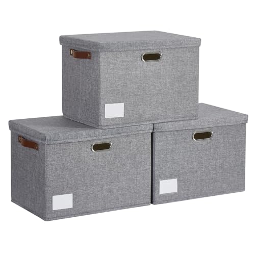 15" Fabric Storage Box with Lids, 3-Pack, Gray - color: Gray, size: Medium-15"