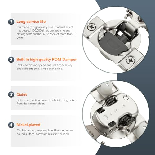 Satin Nickel Cabinet Hinges, 3/8 Inch Overlay, 10 Pack(5 Pairs) | Stainless Steel Build, Soft Close Concealed Hinge, 3D Self-Closing Adjustment, Face Frame Door Fit, Kitchen Cabinets - size: 3/8 inch Overlay