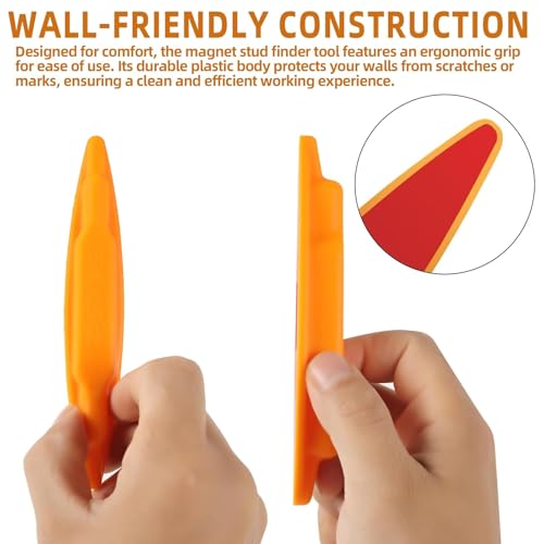 (4-Pack) Calvana Magnetic Stud Finder Wall Scanner, Stud Finder Magnet, Wall Detector Scanner, Compatible with All Drywall Construction, No Batteries Required, Wall-Friendly Construction，Easy to Use - color: Orange, 4pack
