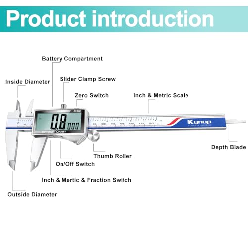 Kynup Digital Caliper Measuring Tool, Dial Caliper with Large LCD Screen - color: Grey, size: 150mm