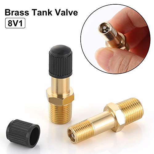 Hromee Air Tank Valve 1/8" MNPT, 4 Pieces Brass Fill Valve with Caps, Using with Compressed Air Tank - size: 1/8" Tank Valve