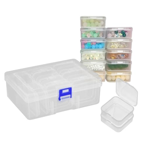 15pcs Small Bead Organizer Box with Hinged Lids, 2.2x2.2x0.79 Inch Clear Plastic Storage Containers for Diamond Painting Art, Craft, Nails, Screw & Mini Parts