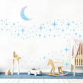 Retro Star Moon Wall Decals Sparkle Art Stickers Mid Century Modern Decor - color: Blue Star and Moon