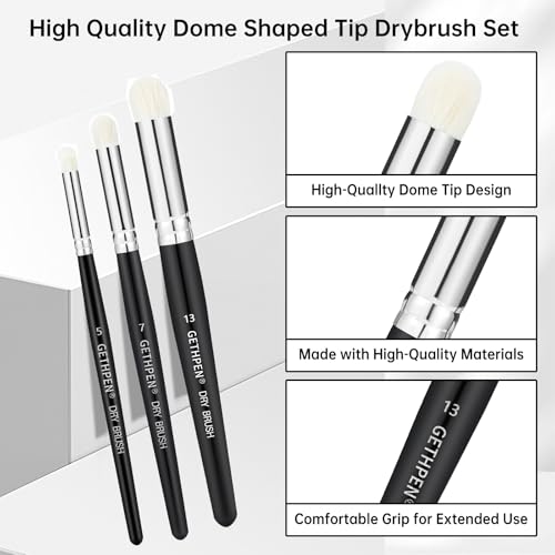 GETHPEN Drybrush Paint Brush Set, 5 Sizes Hobby Detail Paint Brushes | Drybrush Set, Detail Paint Brush Set, 5PC Acrylic Paint Brushes for Tabletop, Citadel, Scale Model, Watercolor Oil Painting - size: 5 Sizes