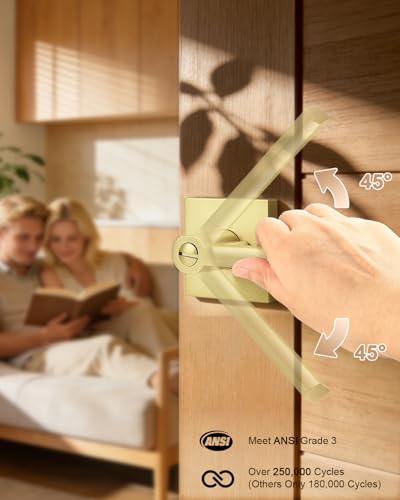 Probrico Interior Door Handles with Lock, Brushed Gold Privacy Levers for Bedroom Bathroom, Heavy Duty Square Reversible Lockset, 10 Pack - color: Gold