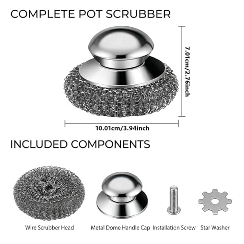 Steel Wool Scrubber, 8-Pack Stainless Steel Scrubber Pads with Handle - The Ultimate Scouring Solution for Rust, Stubborn Messes on Cookware, Grill, Oven & Kitchen Sinks - size: 2 Handle+6 Pads