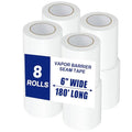 Bghdas 8 Roll, White Vapor Barrier Tape, 6" Wide x 180' Long, PE 9 mm Polyethylene Tape, for Crawlspaces, Underlayment Seams, Metal Building Seams, Excellent Air Barrier, Insulation Repairs
