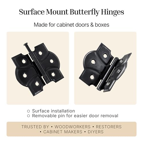 Oil Rubbed Bronze Butterfly Hinges with Removable Pin - Pack of 2 - Surface Mount Cabinet Door Hinges - UA-261-HOB (1) - color: Oil Rubbed Bronze