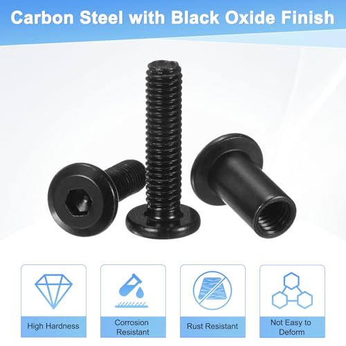 M METERXITY 20-Pack Hex Drive Socket Cap Bolt, M6 x 25mm Carbon Steel Furniture Connector Bolts Barrel Nuts for Furniture Assembly/Cabinet/DIY Binding Post Screws Rivet Fasteners [Black] - size: M6 x 25mm