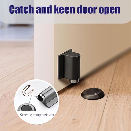 Magnetic Door Stopper No Drilling Height Adhesive Heavy Duty Magnet Doorstop Wedge Stop Catch Bottom Holder to Keep Doors Open (Grey) - color: Gray