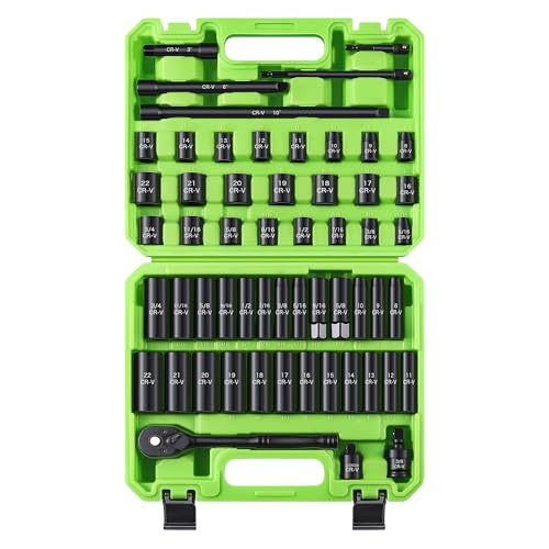Reniteco 56-Piece 3/8" Drive Socket Set, SAE 5/16"-3/4", Metric 8-22mm, Cr-V - size: 3/8"-56 PCS