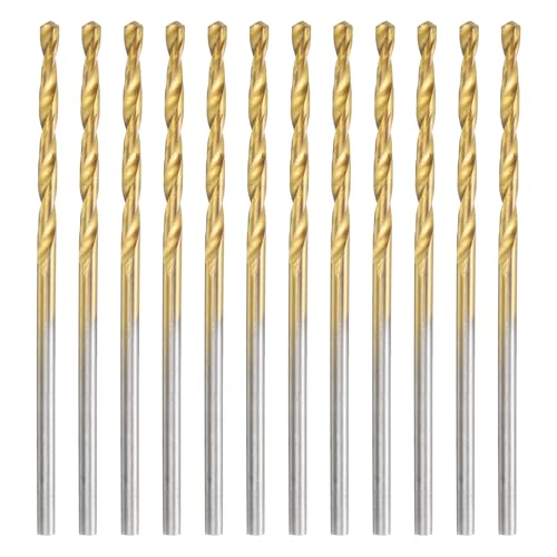 uxcell 12pcs Titanium Twist Drill Bit 1/16" Drilling Dia High Speed Steel Drills for Hardened Metal, Stainless Steel, Cast Iron, Wood, Plastic - size: 1/16 inch