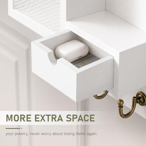 FifthQuarter Key Hanger Wall Mount with Drawer and 6 Sturdy Hooks, B-White - color: B-White