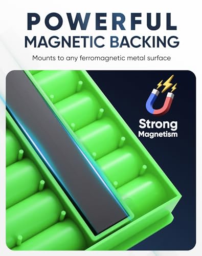 Reniteco 3-Piece Magnetic Socket Organizer Tray, for 1/2'', 3/8 '', 1/4'' Drive Metric/SAE Hold up to 76 Sockets, Heavy-Duty Socket Holder with Handle & Magnetic Base, Sockets Not Included - color: Green