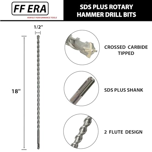 1/2 Inch x 18 Inch SDS Plus Rotary Hammer Drill Bit, Carbide Tipped for Brick, Stone, and Concrete (1/2" x 18") - size: 1/2" x 18"