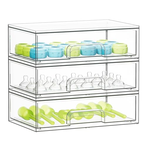SpaceAid Bottle Storage Organizer Baby - Acrylic Bottles Station Organizer Container, Stackable Clear Drawers for Countertop, Vanity, Bathroom, Cabinet, Pantry Organization, 3 Pack, 3L, 10.3"H - size: 10.3"H, 3 Pack, 3L