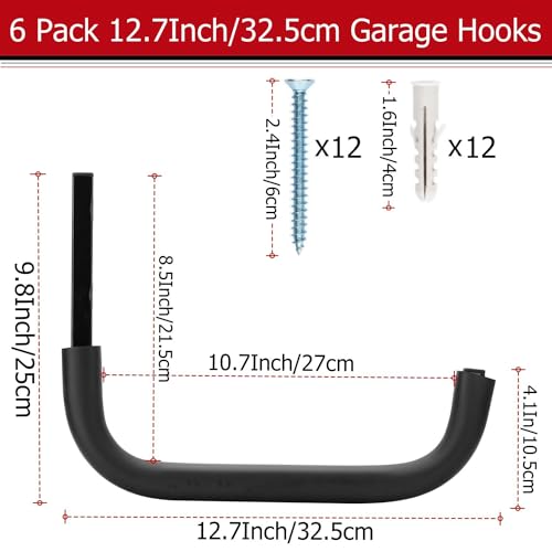 Heavy Duty Garage Storage Hooks, 12.4 Inch Ladder Storage Hanger, Wall Mount Utility Hook for Outdoor Indoor Organizer Folding Chairs, Bike, Tools, Water Pipes - size: 9.8inch x 12.7inch