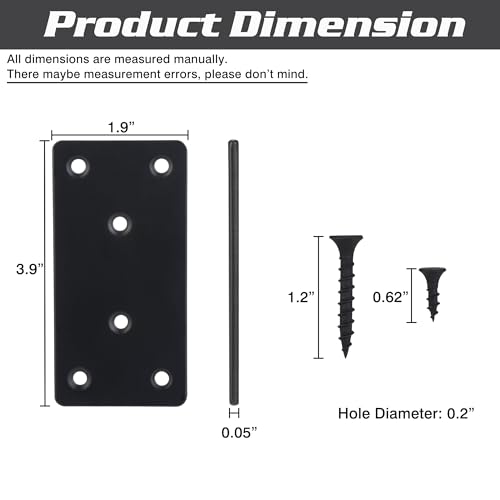 Mending Plate, Metal Steel Flat Straight Brace Bracket, Black Double-Wide Joining Plate for Wood Furniture Fastening & Fixing with 2 Sets of Screws of Different Lengths(50x100mm, 4 Pack) - style: 1.9"×3.9"/50*100mm