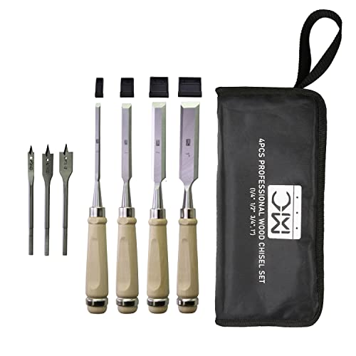 Woodworking 4 PC Wood Chisel Set Chrome-Vanadium Steel with Hornbeam Handles for Carpentry, Woodworking, Carving, Craftsman, 1/4 inch,1/2 inch,3/4 inch, 1 inch - size: 4 Piece Wood Chisel