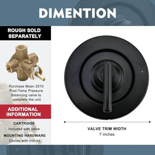 Replacement for Moen T2901BL Gibson Posi-Temp Valve Trim Kit, T2901bl valve trim kit, Black Shower Lever Handle, Durable Solid Metal, Matte Black (Note: not included 2510 valve) - color: Matte Black