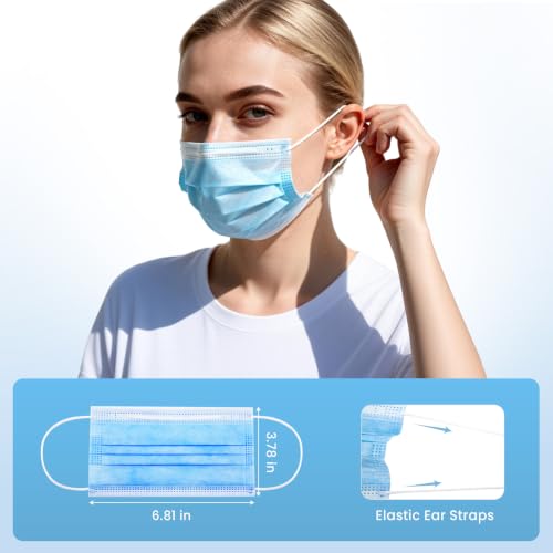Disposable Face Masks 100 Pack, 3-Ply Breathable Masks with Soft Comfortable Earloops, Adjustable Nose Clip for Office, Travel, School & Public Use, Blue - color: Blue