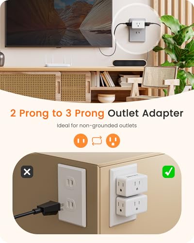 LENCENT 2 Prong to 3 Prong Outlet Adapter, Wall Plug Extender - size: 2 Packs