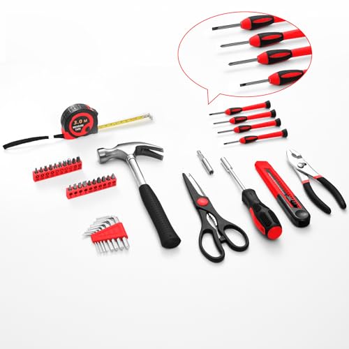 HANGYING 39-Piece Household Tools Kit, Red Home Tool Set with Storage Case - color: Red