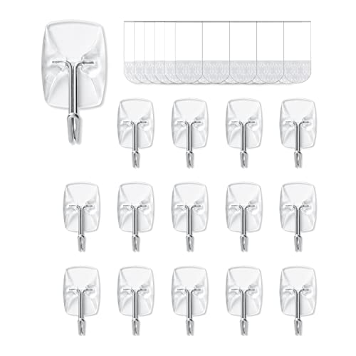 MOVELYST Clear Wall Hooks for Hanging, 15 Hooks+30 Strips, Value Pack (S) - size: Small, style: Clear-15+30
