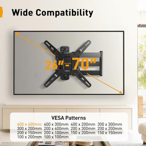 Perlegear Long Arm TV Wall Mount for 26–70 inch TVs up to 100 lbs - size: Fits 26-70'' TVs / Max 400x400mm