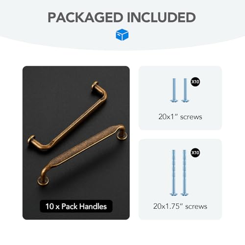 HOME EDIT Antique Brass Solid Cabinet Handles & Pulls 5 Inch 10 Pack - color: Antique Brass, size: 5 inches Hole Center