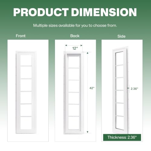 NeatiEase Vinyl Transom Window, 12" x 42" Fixed Glass Household Windows with Grids and Dual-pane Tempered Glass for House, Shed, Doors, Garage, Chicken Coop, Basement (White) - size: 12"x42"