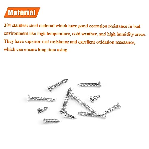 #2 x 1/4" 3/8" 1/2" 5/8" 3/4" Wood Screws Set, HELIFOUNER 240 Pieces Phillips Countersunk Head Self-Tapping Screws Assortment Kit, Phillips Flat Head Wood Screws, 304 Stainless Steel - size: #2