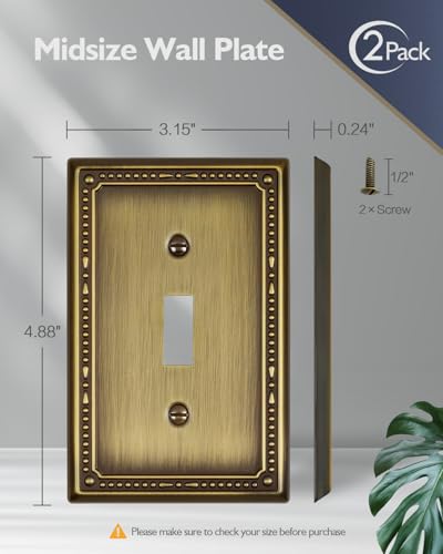 Switch Plates Outlet Covers, 2-Pack Antique Brass Metal Wall Plates - color: Antique Brass, size: 1 Toggle 2PK