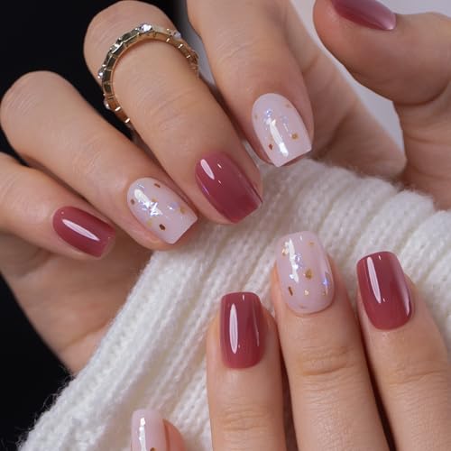 CurvLife Short Square Galaxy Design Press On Nails, Cosmic Dusk Purple - color: Honey Drift