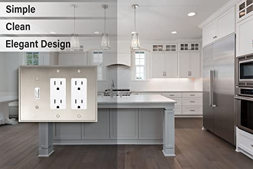 Henne Bery Soft Modern Decorative Wall Plate Switch Plate Outlet Cover (Double Decorator/Single Toggle, Satin Nickel) - style: Double Decorator/Single Toggle