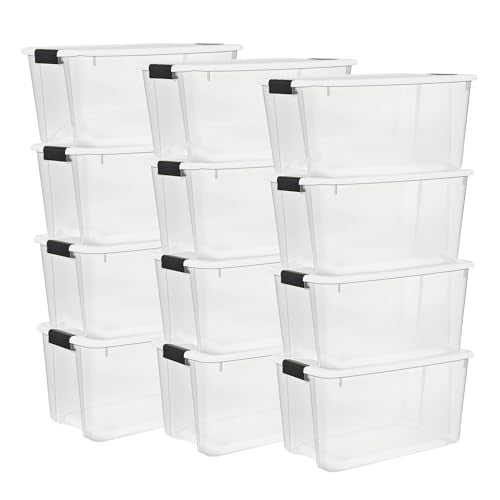 Sterilite Ultra Latch Box with Lids for Home and Office, 70 Quart, 12-Pack | Heavy-Duty and Stackable Plastic Containers with Latches for Closet, Cabinet, Bedroom, Bathroom and Dorm Room Organization - size: 70 Quart