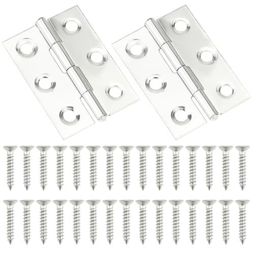 20 Pieces Stainless Steel Folding Hinges, 1.73 Inch Cabinet Hinges, Small Door Hinges, Small Hinges with 120 Pieces Screws for Wooden Cabinets Box Small Crafts and Lightweight Projects - size: 20 Pieces