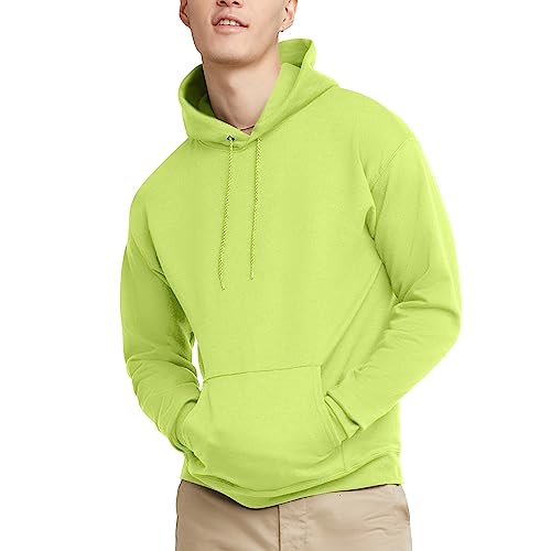 Hanes Men's Hoodie - EcoSmart Fleece Hooded Sweatshirt for Men & Women - Midweight Fleece - Big & Tall Available - color: Safety Green, size: Large
